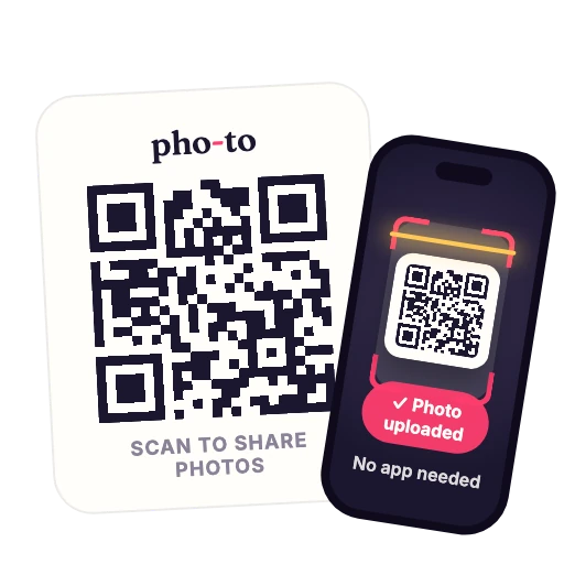 A guest scanning the album QR code to share photos